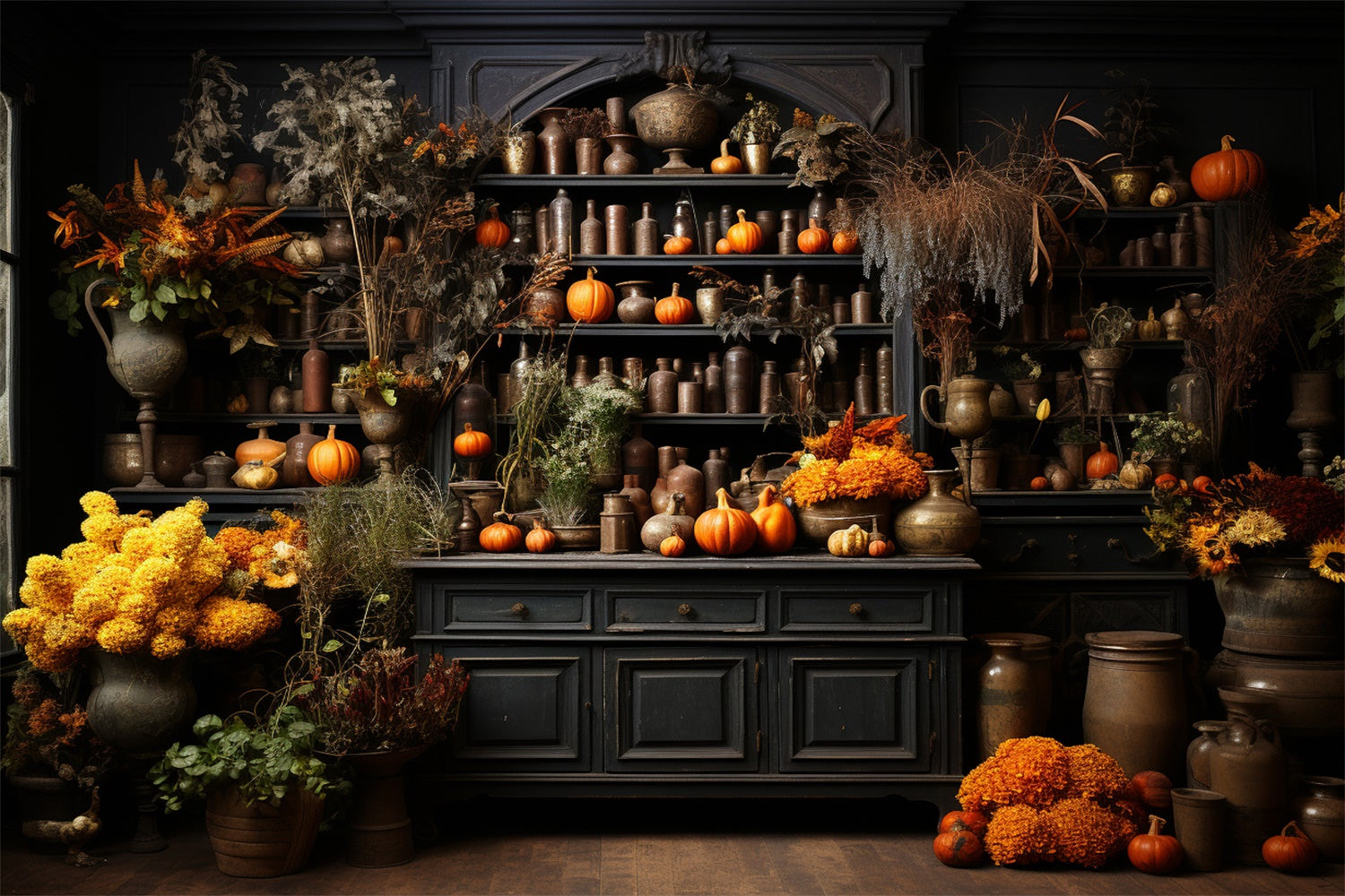 Herbst Küche mit Kürbissen Hintergrund für Fotografie BRP7-72