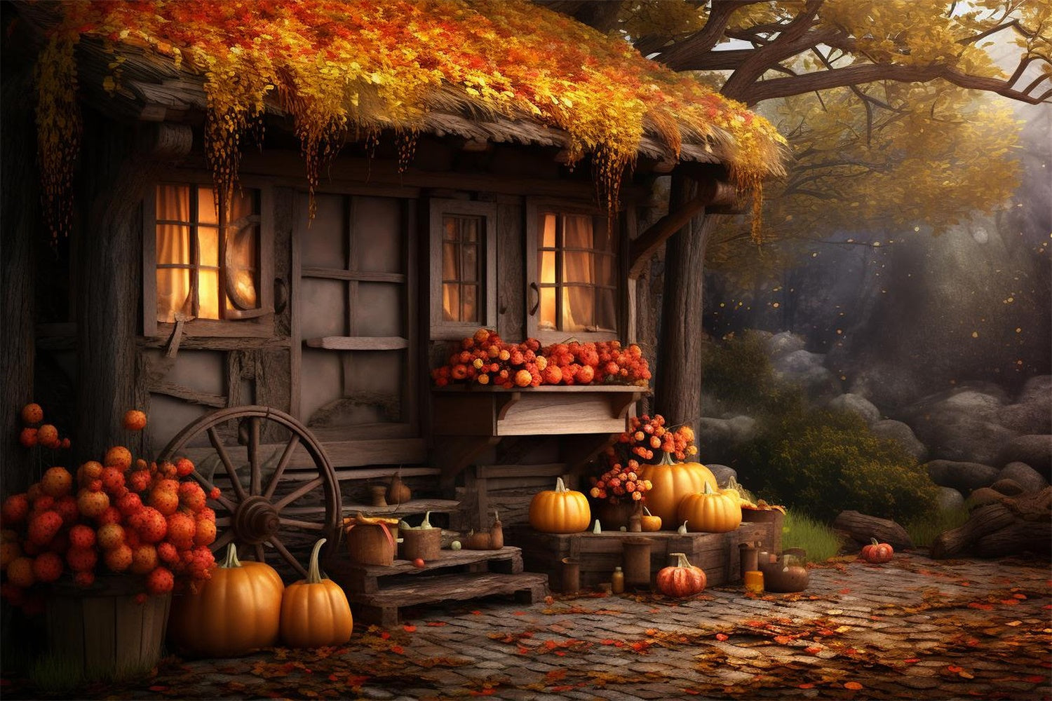 Herbst Alte Kürbis Haus Fotografie Hintergrund BRP7-73