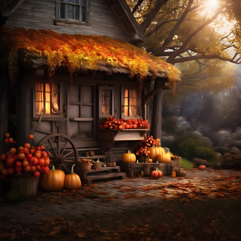 Herbst Alte Kürbis Haus Fotografie Hintergrund BRP7-73