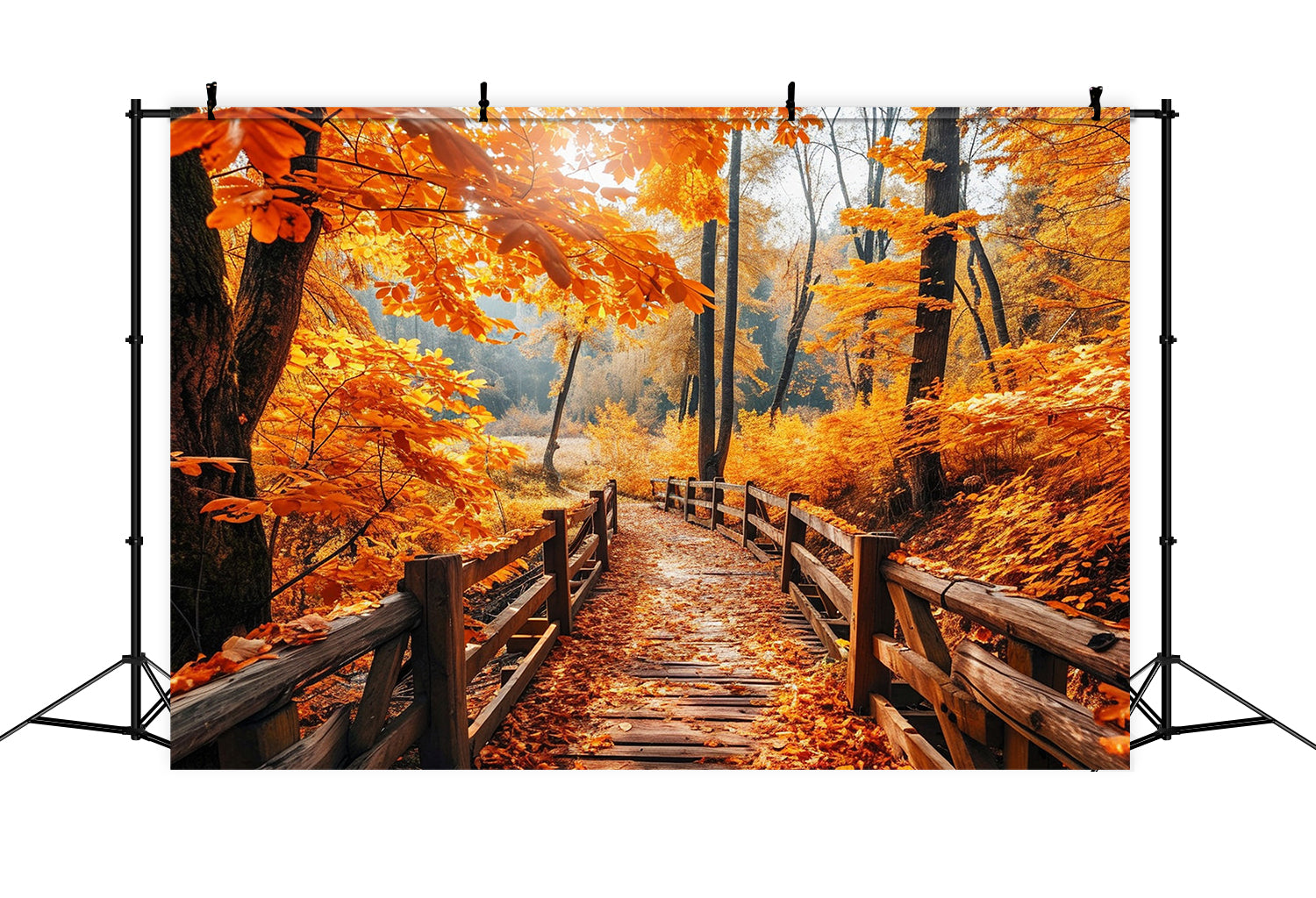 Herbst Rot Ahorn Braun Holzbrücke Backdrop BRP7-83