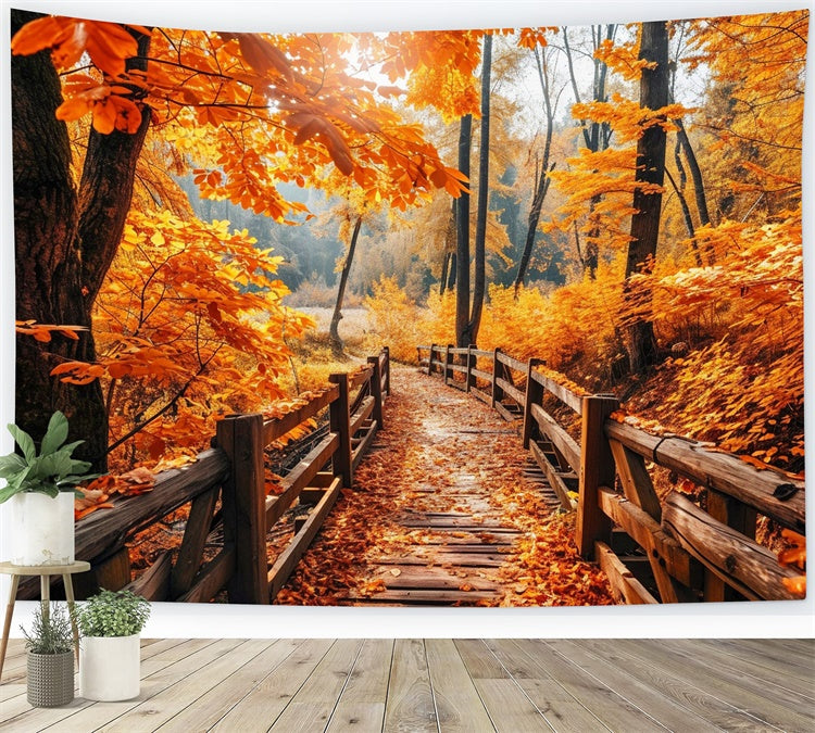 Herbst Rot Ahorn Braun Holzbrücke Backdrop BRP7-83