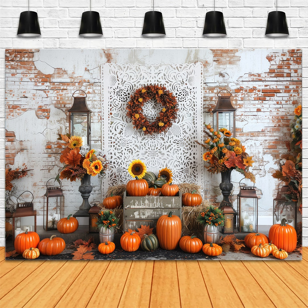 Herbst Backsteinmauer Sonnenblumen Hintergrund BRP7-91