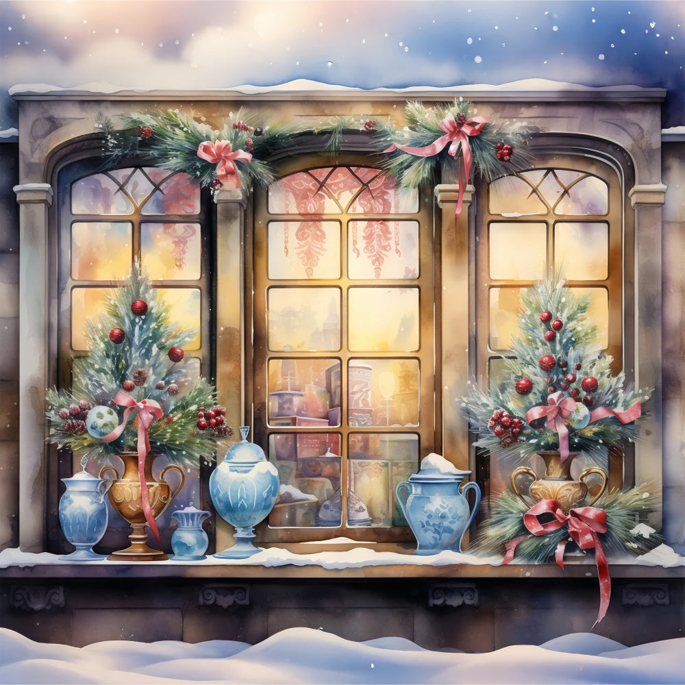 Vintage Weihnachten Fenster Blick Hintergrund BRP8-105