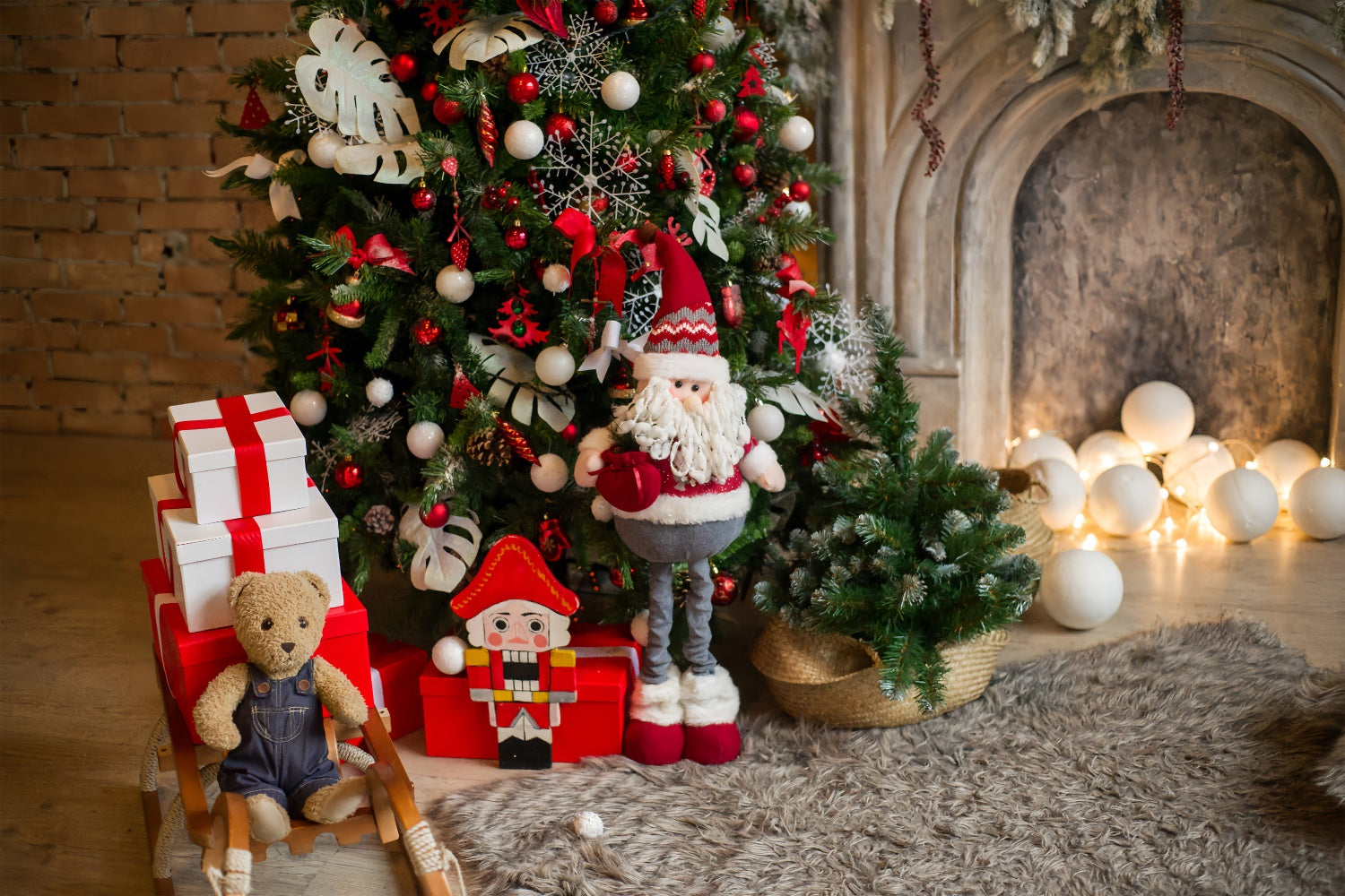 Weihnachtsbaum mit Weihnachtsmann und Nussknacker Hintergrund BRP8-112