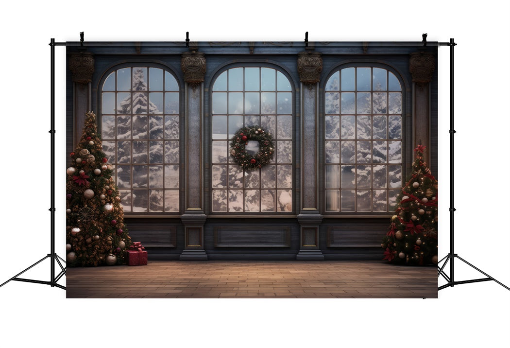 Weihnachten Grand Hall Wreath Windows Backdrop BRP8-124