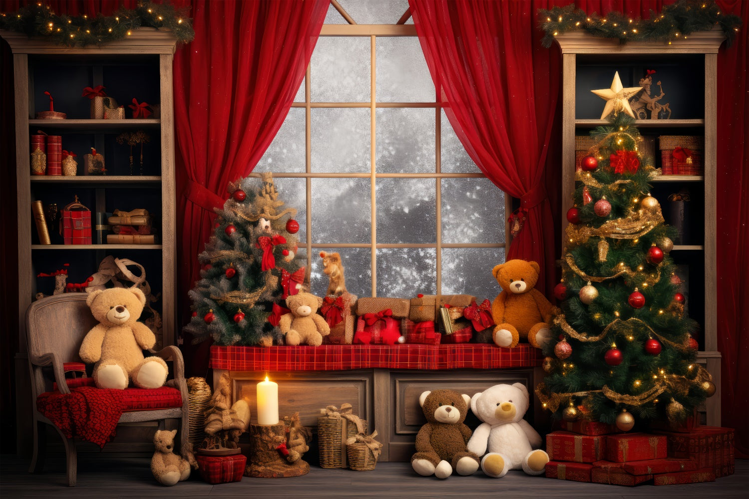 Weihnachten Teddybär gemütliches Wohnzimmer Hintergrund BRP8-131