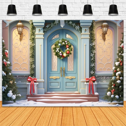 Elegante Weihnachten Blauer Türkranz Backdrop BRP8-138