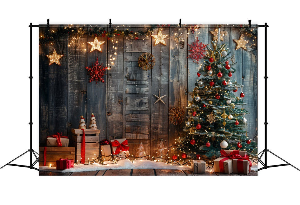 Holzwand Weihnachtsbaum und Geschenke Hintergrund BRP8-146