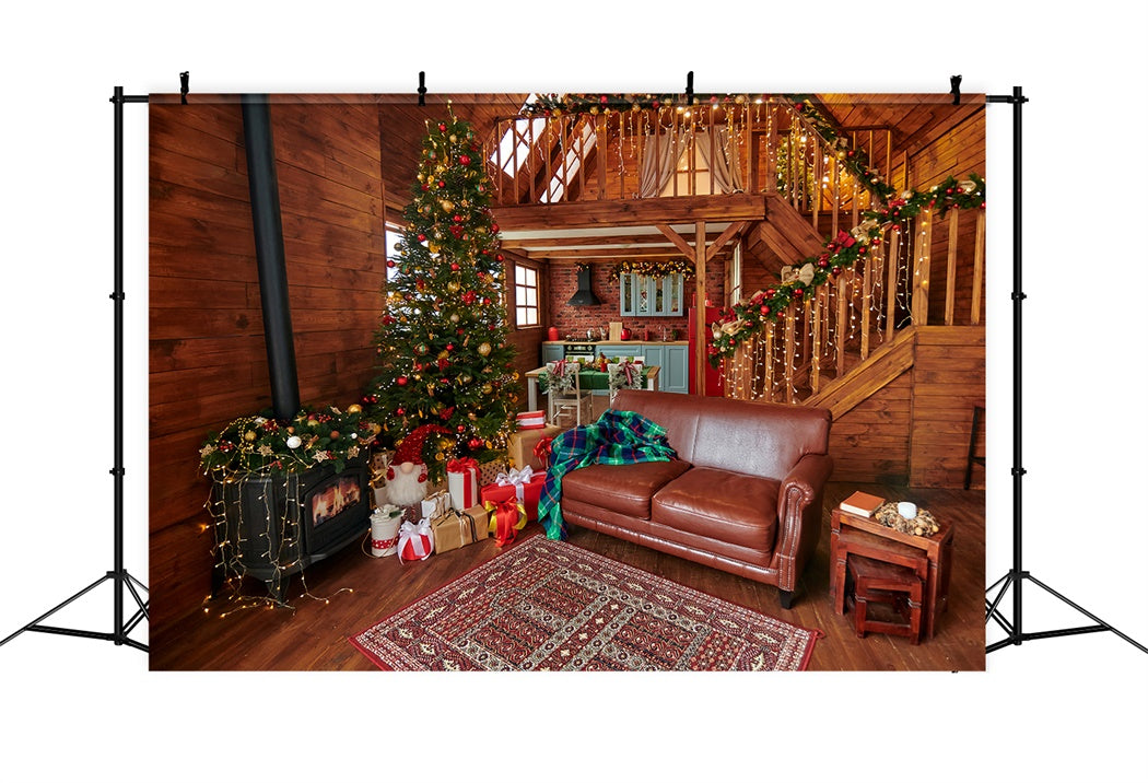 Weihnachten Warmes Holz Wohnzimmer Backdrop BRP8-158