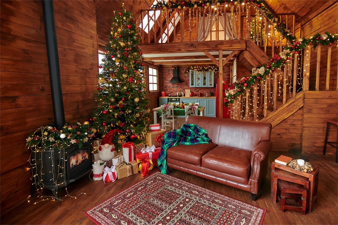 Weihnachten Warmes Holz Wohnzimmer Backdrop BRP8-158