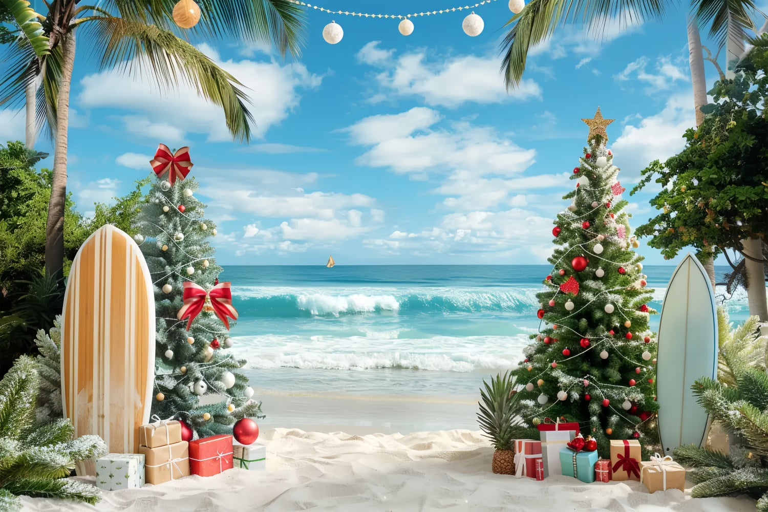 Weihnachtspalmen und Surf Hintergrund BRP8-1