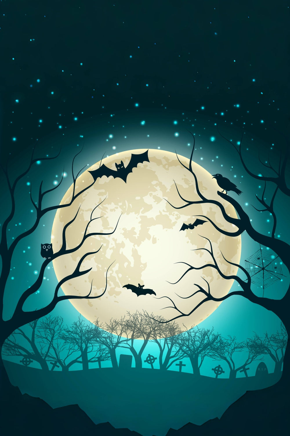 Unheimliche Nacht mit gruseligen Bäumen Halloween Hintergrund BRP8-234