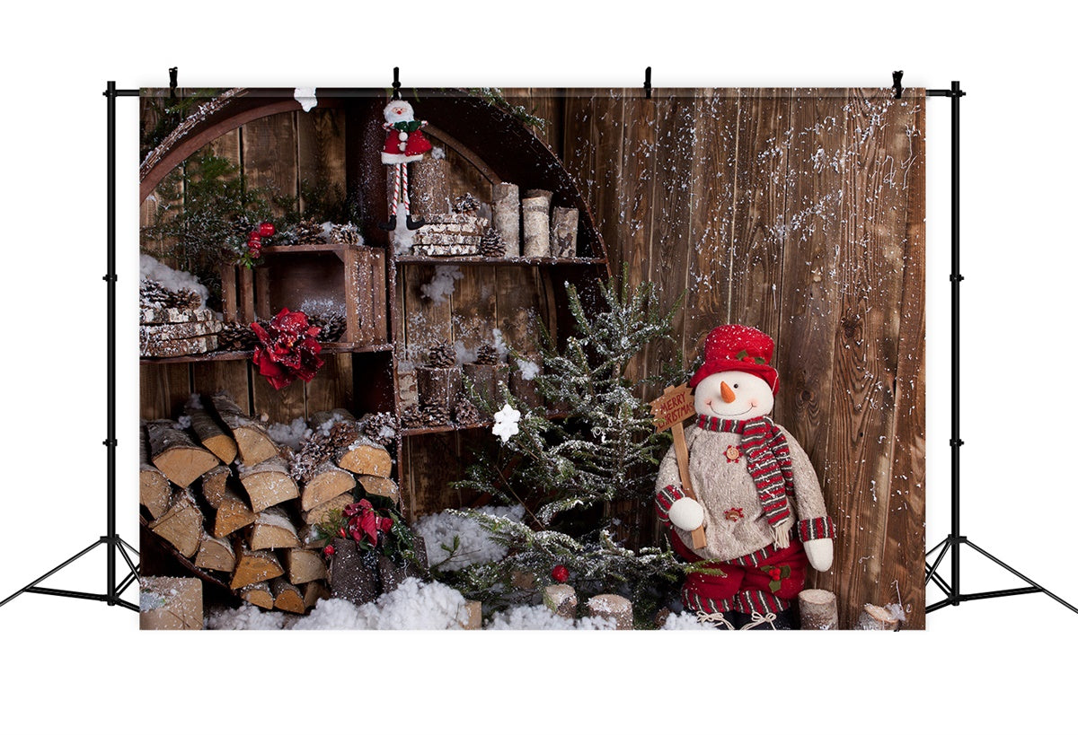 Verschneite Blockhütte Weihnachtsdekoration Hintergrund BRP8-294