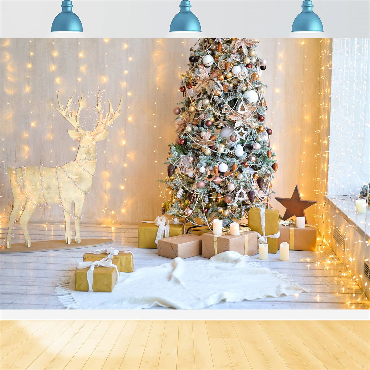 Weihnachtsbaumzimmer mit Rentier Holz Hintergrund BRP8-322