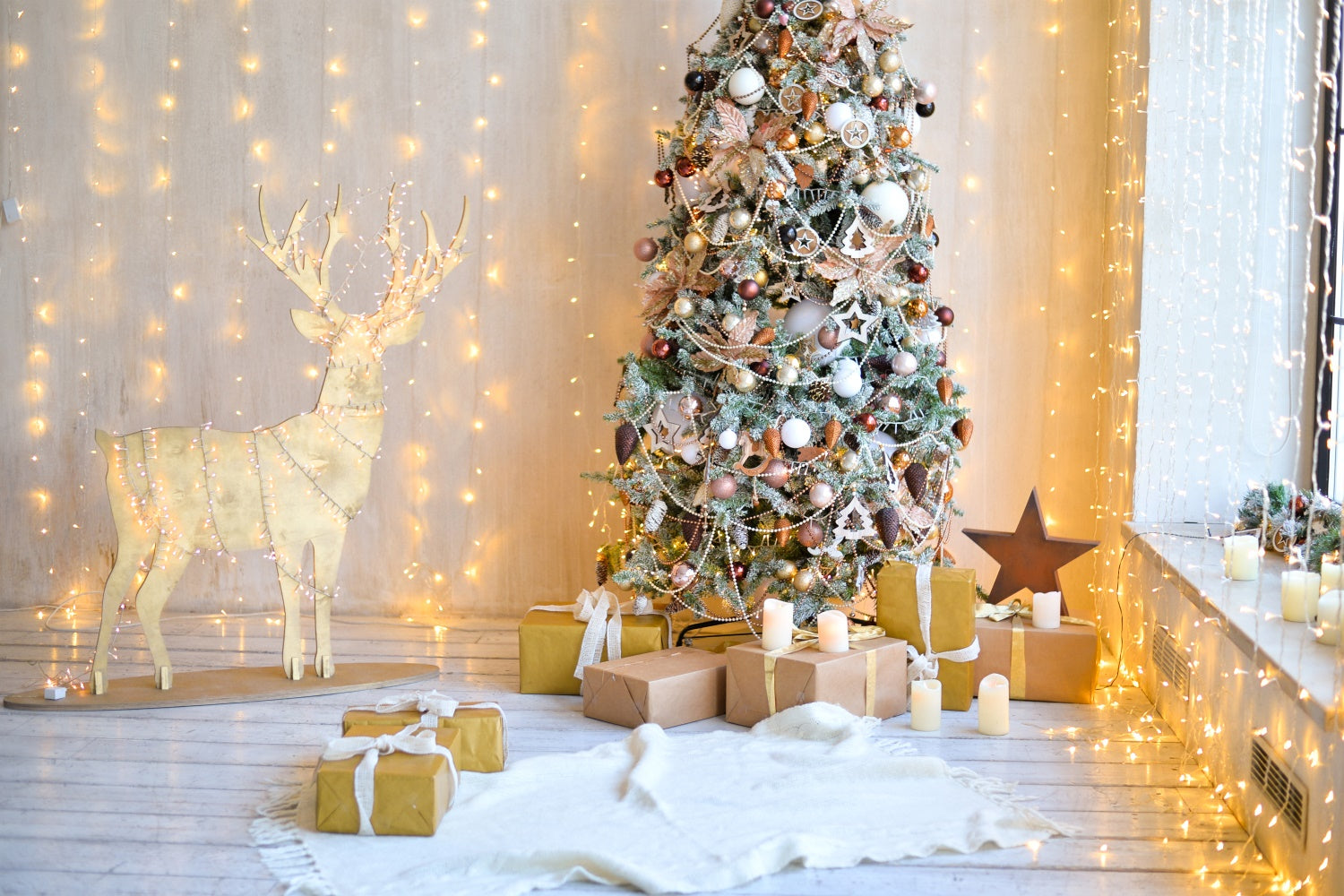 Weihnachtsbaumzimmer mit Rentier Holz Hintergrund BRP8-322