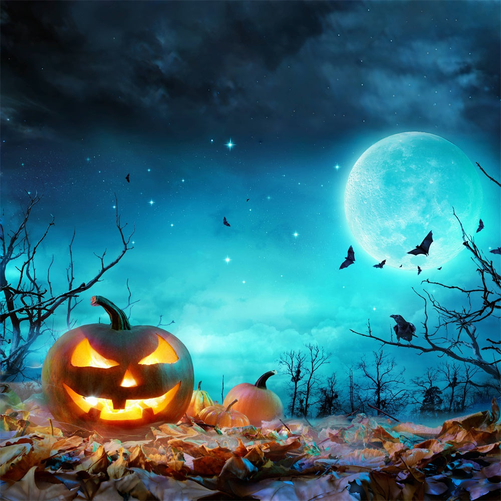 Blaue mondbeschienene Halloween-Szene mit Kürbissen BRP8-352
