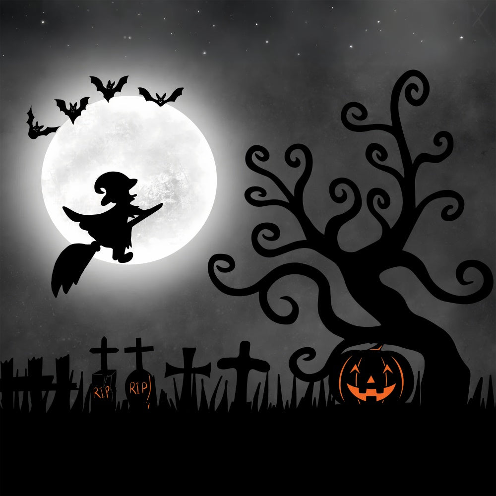 Fliegende Hexe und Vollmond-Halloweenkulisse BRP8-357