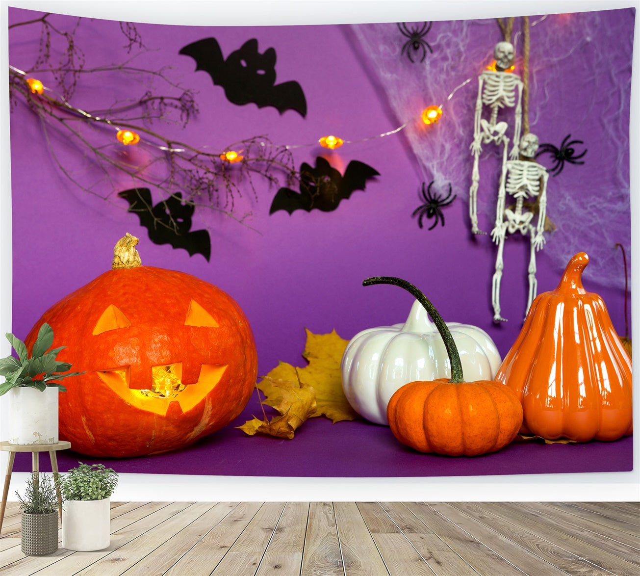 Lila Halloween Kürbisse und Skelette Hintergrund BRP8-358