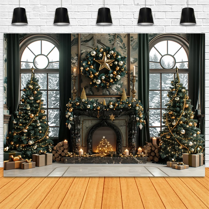 Weihnachten Gold Eleganz Kamin Backdrop BRP8-36