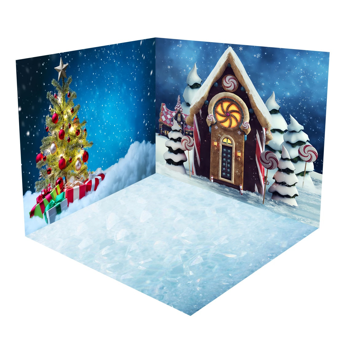 Weihnachten Candy House und Baum Schnee Hintergrund Zimmerset BRP8-375