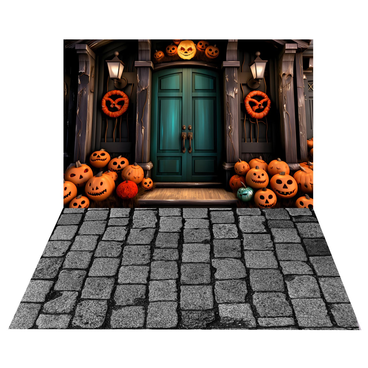 Halloween-Kürbistür-Hintergrund + Steinweg-Boden-Hintergrund BRP8-383