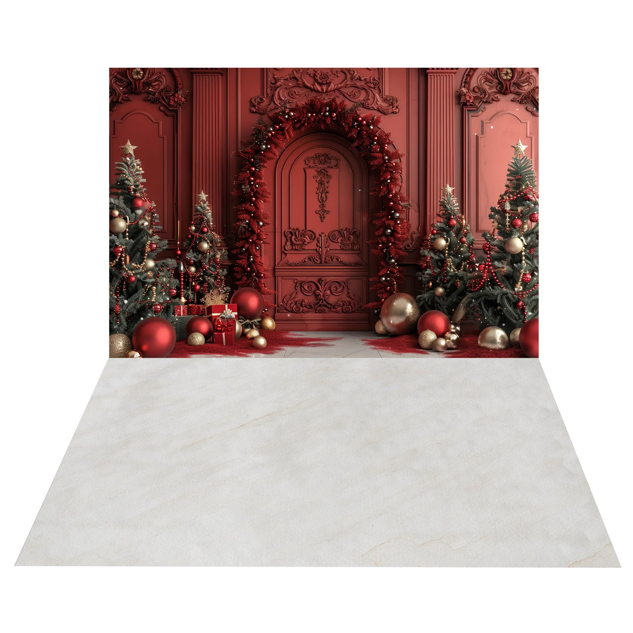 Weihnachten Rot Bogen Bäume Hintergrund + Marmor Boden Hintergrund BRP8-392