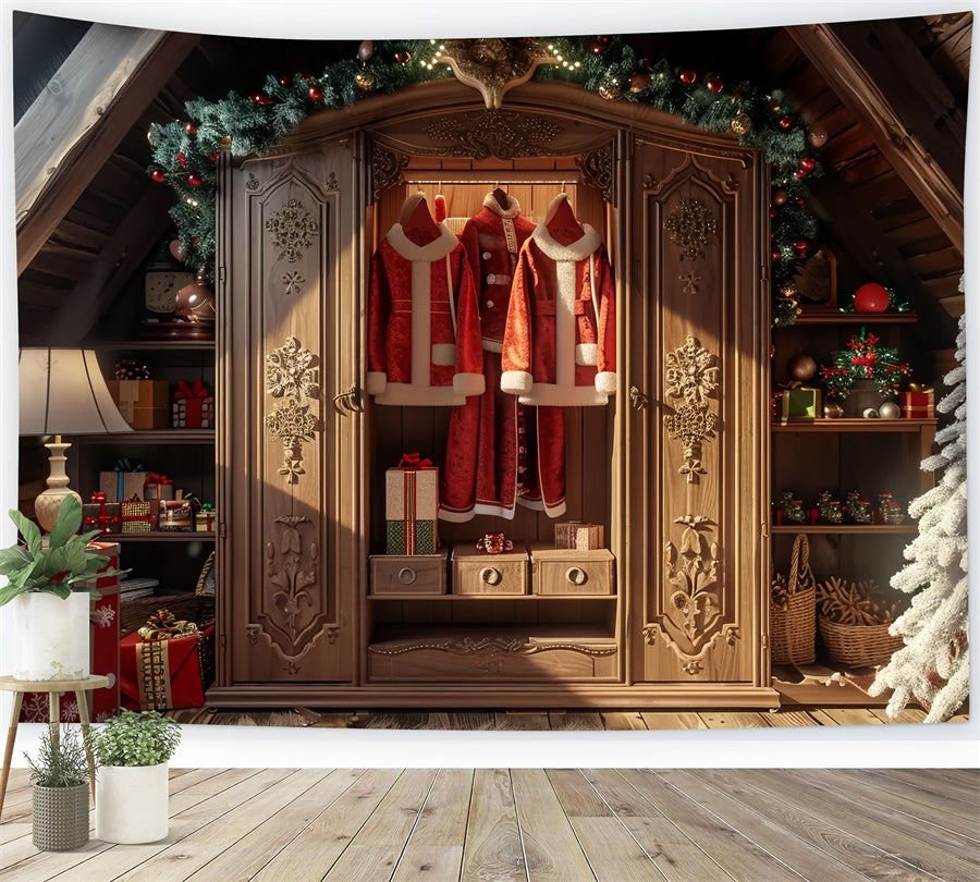 Weihnachtsbaum und Weihnachtsmanngarderobe Hintergrund BRP8-53