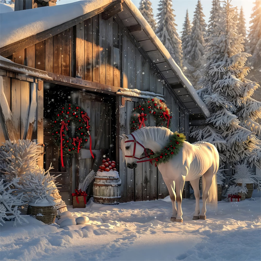 Weihnachtspferd in verschneiter Scheune BRP8-66