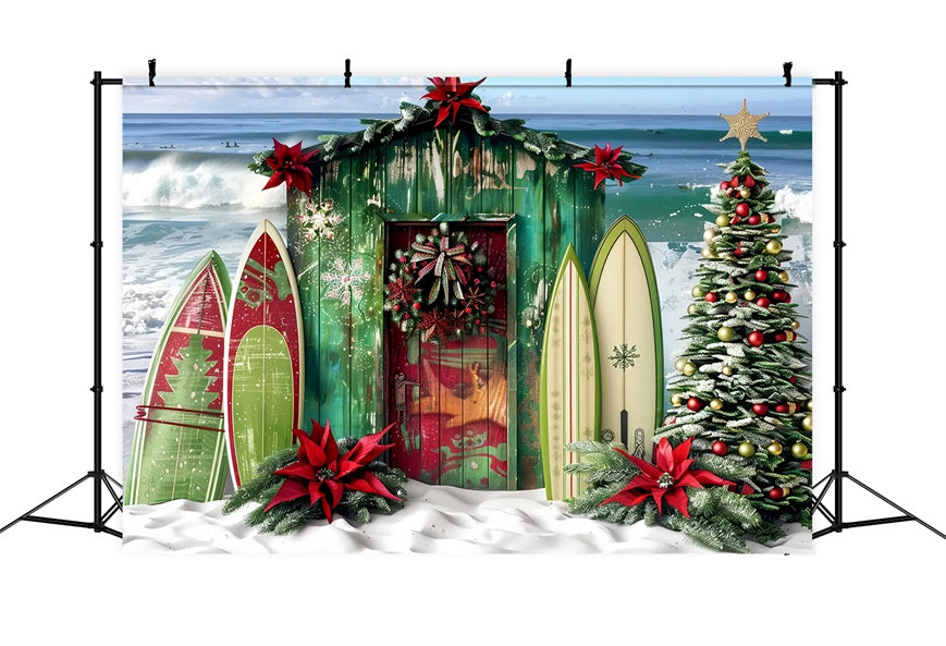 Weihnachtssurfhütte am Strand Hintergrund BRP8-67