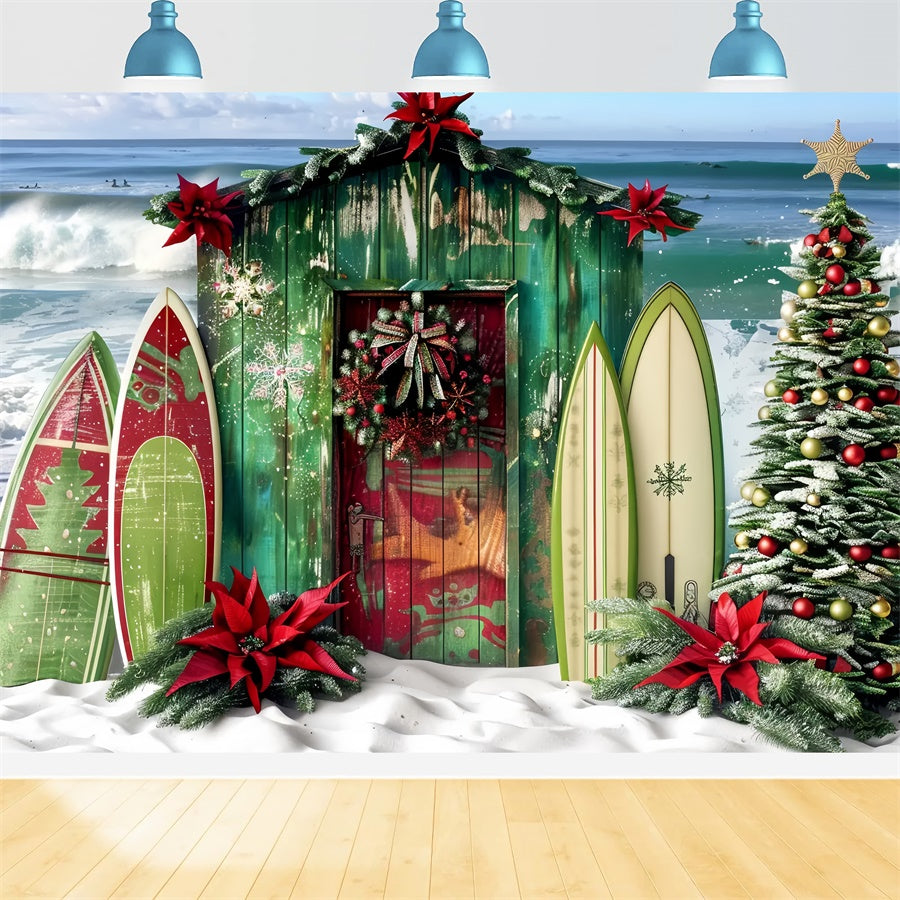 Weihnachtssurfhütte am Strand Hintergrund BRP8-67