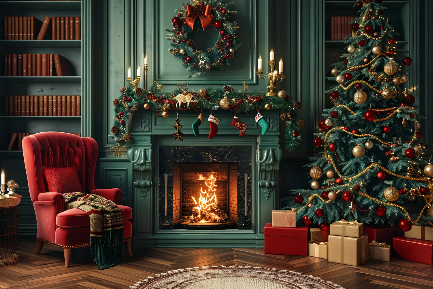 Weihnachten Eleganter Kamin Charme Hintergrund BRP8-8