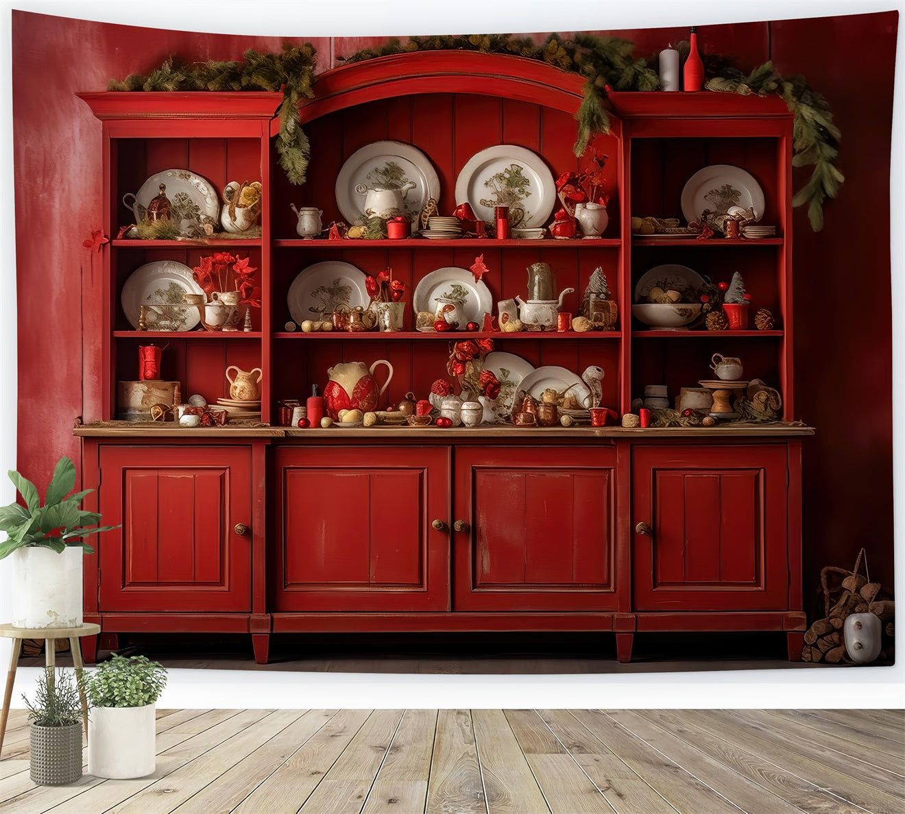 Weihnachten Vintage Rot Küche Regal Backdrop BRP8-99