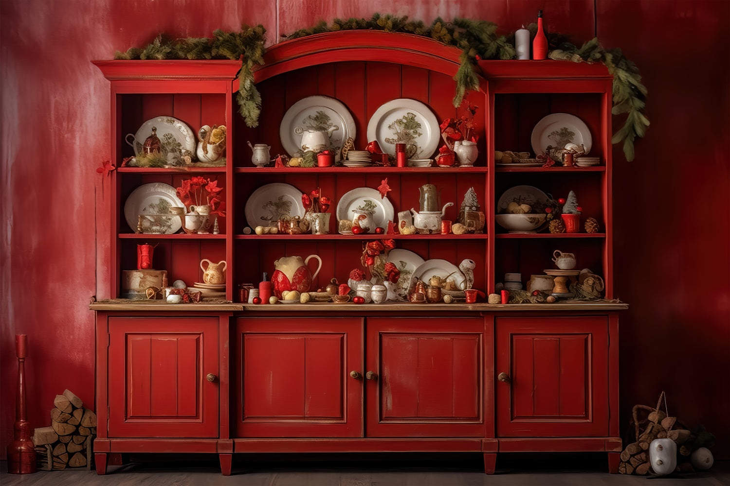 Weihnachten Vintage Rot Küche Regal Backdrop BRP8-99