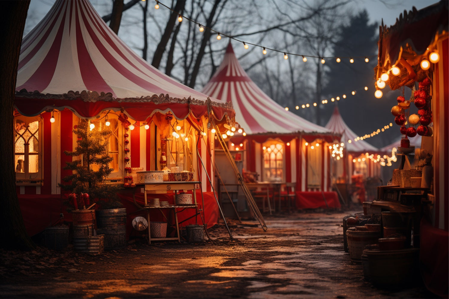 Weihnachtliche Karnevalszelte mit Lichterketten Backdrop BRP9-104