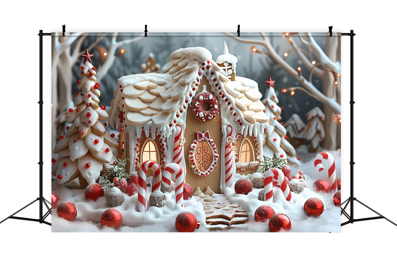 Zuckerstangen-Weihnachtsdorf mit Lebkuchenhaus-Hintergrund BRP9-112