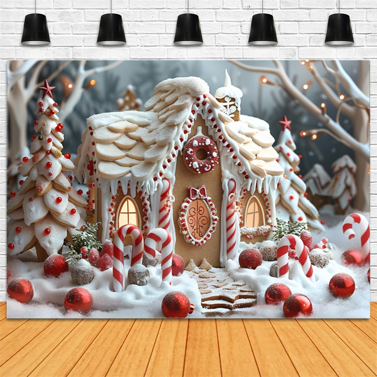 Zuckerstangen-Weihnachtsdorf mit Lebkuchenhaus-Hintergrund BRP9-112