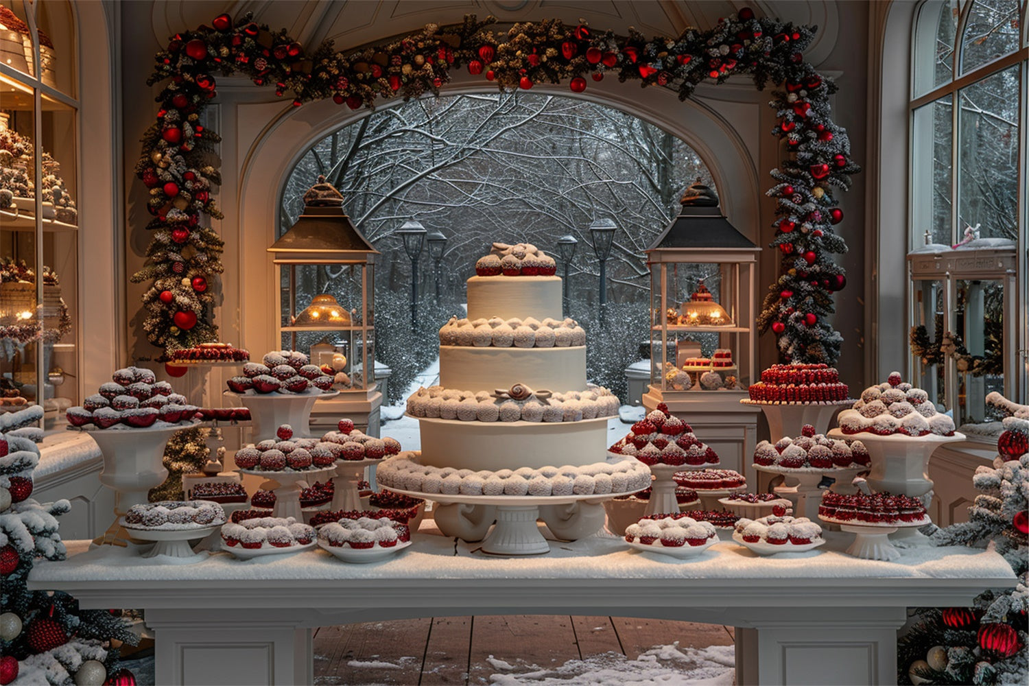 Weihnachtlicher Desserttisch mit verschneiten Torten BRP9-115