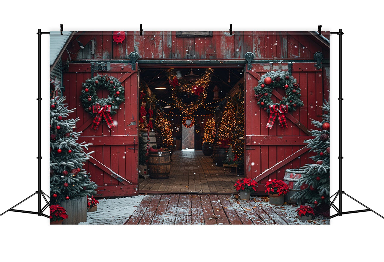 Rustikaler Scheunen-Weihnachtsbaum und Kranz-Wunderland-Kulisse BRP9-117