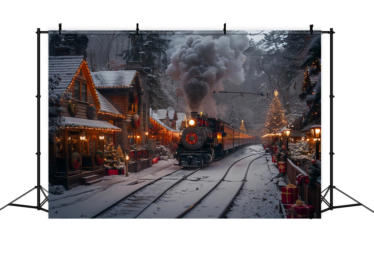 Weihnachtliche Dampfeisenbahn und geschmücktes Dorf Winterkulisse BRP9-122