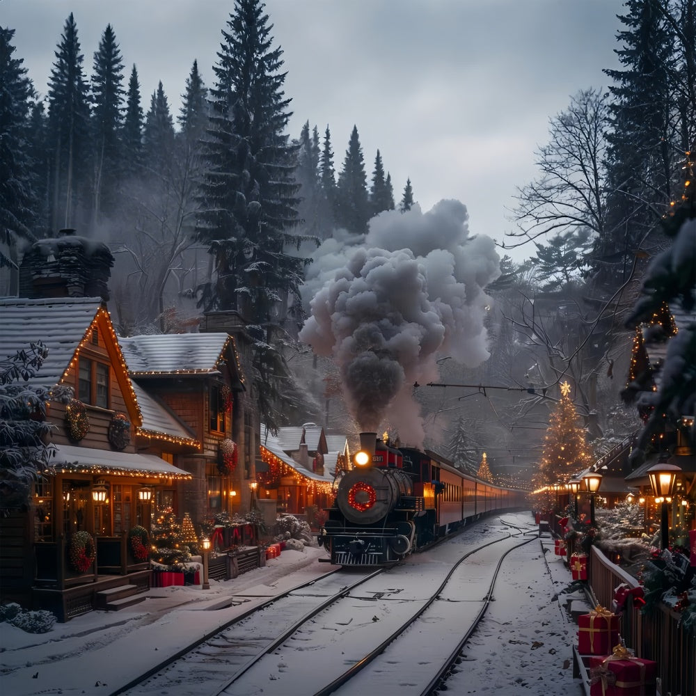 Weihnachtliche Dampfeisenbahn und geschmücktes Dorf Winterkulisse BRP9-122