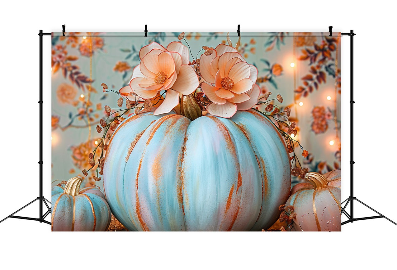 Floral Herbst Pastell Blau Kürbis Hintergrund BRP9-127