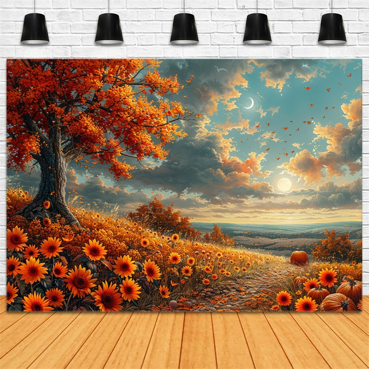 Sonnenbeschienener Berghang Herbstblumen Mondsichel Hintergrund BRP9-134