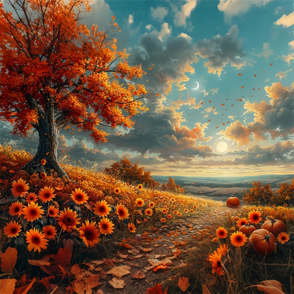 Sonnenbeschienener Berghang Herbstblumen Mondsichel Hintergrund BRP9-134