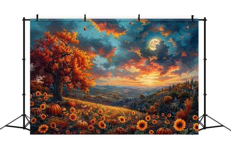 Herbstbaum Sonnenblumen Glühender Himmel Backdrop BRP9-135