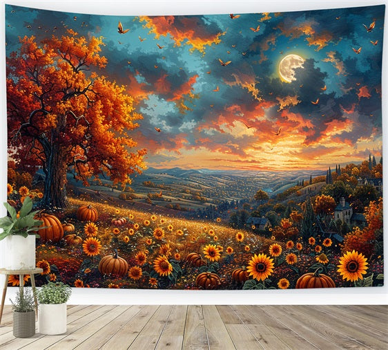Herbstbaum Sonnenblumen Glühender Himmel Backdrop BRP9-135