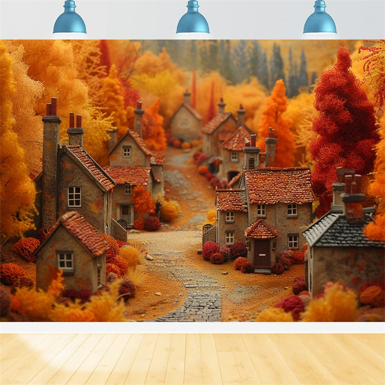 Märchenhaftes Herbstdorf Warme Orangenbäume Hintergrund BRP9-149