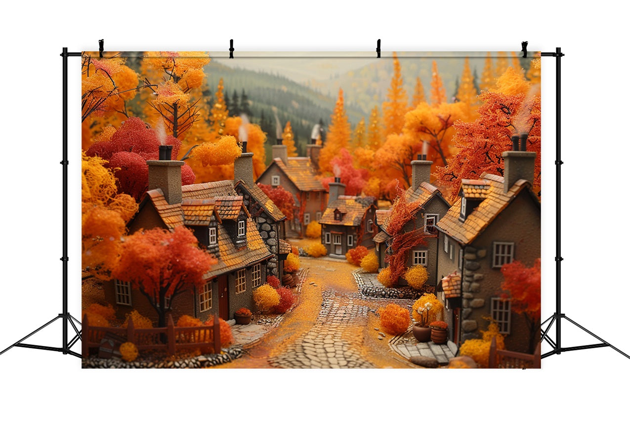 Herbsttraum Dorf Orange Rote Bäume Hintergrund BRP9-150