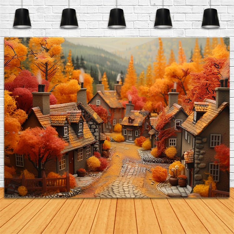 Herbsttraum Dorf Orange Rote Bäume Hintergrund BRP9-150