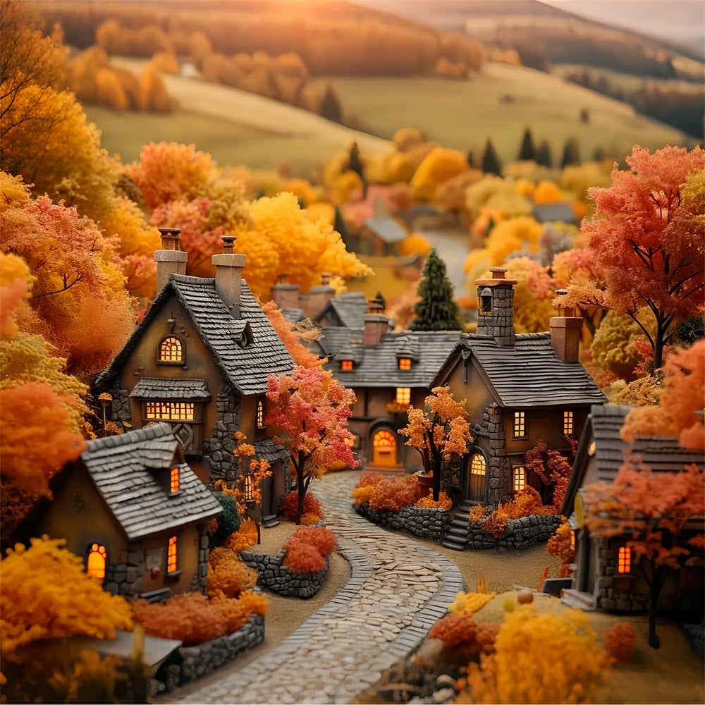 Herbstdorf Glühende Cottage-Fenster Backdrop BRP9-151