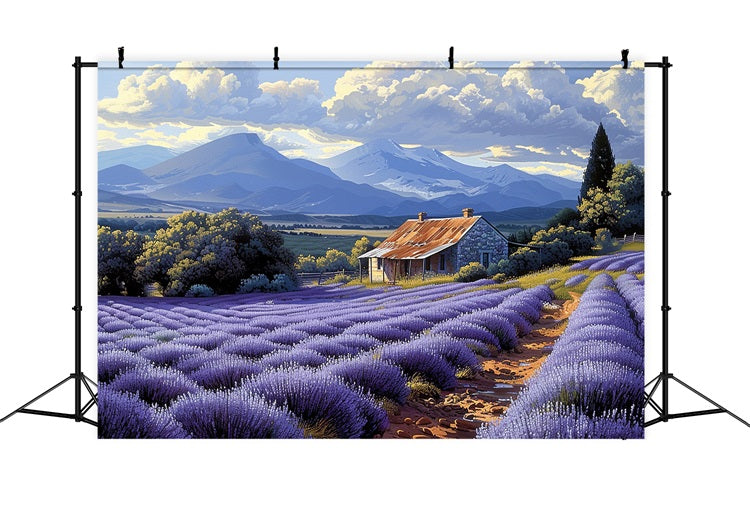 Lila Lavendelfelder Herbst Rustikaler Bauernhof Hintergrund BRP9-154